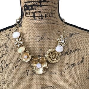 LYNELL NYC Chunky Floral Gold Blingy Necklace with Glass Jewels